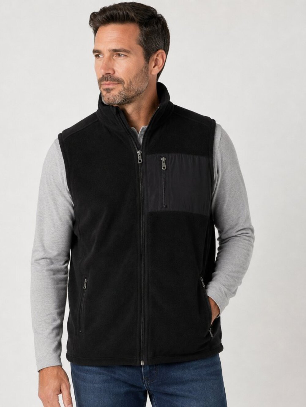 Croft & Barrow Men’s 2XL Black Fleece Full Zip Vest Zip Pockets